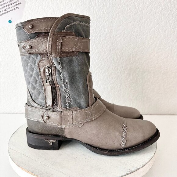 NEW Lane DUSTOFF Womens Cowboy Boots 7.5 Gray Western Cowgirl Ankle Short Bootie - Picture 2 of 12